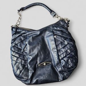 ELLIOTT LUCCA | Elegant Black‎ Leather Shoulder Bag Gold Chain Zipper Accents